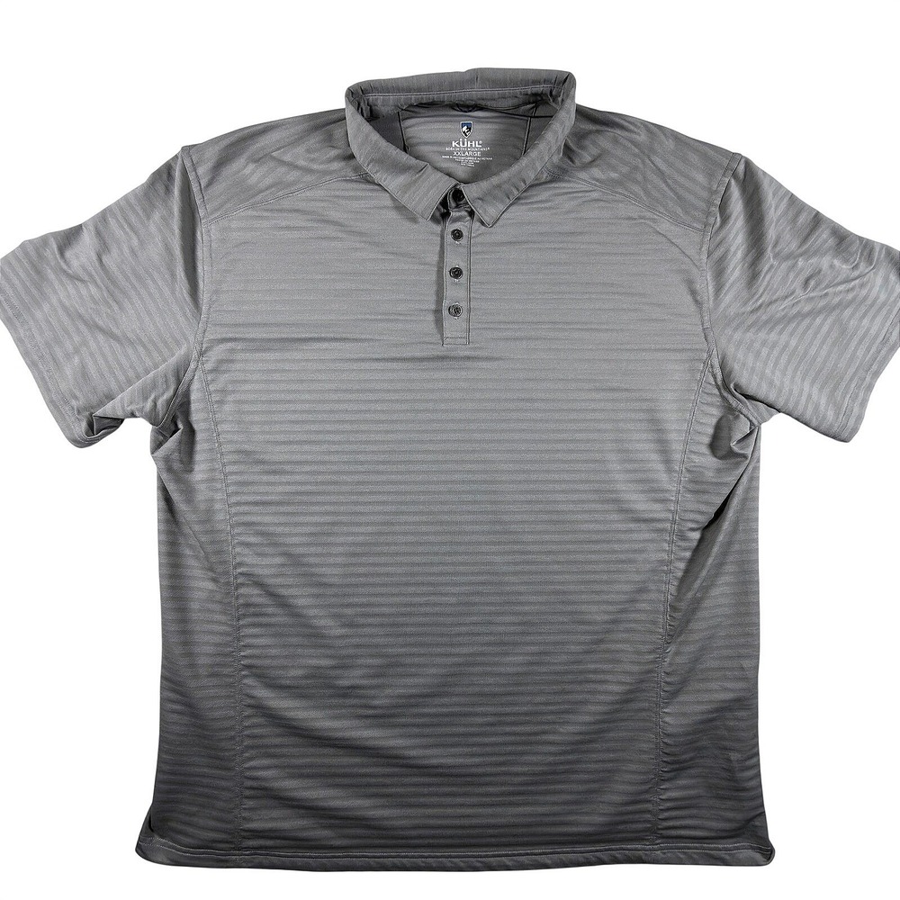 KUHL Gray Striped Short Sleeve Polo Shirt Mens XXL Outdoors Hiking Travel Top